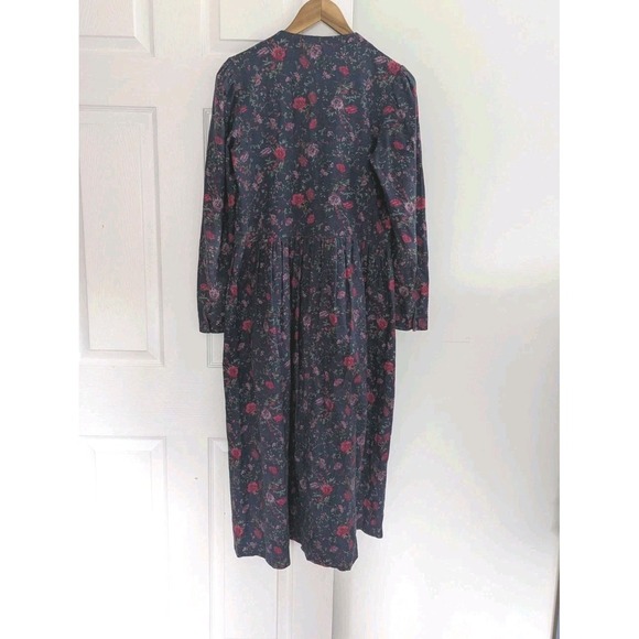 Vtg Laura‎ Ashley Navy Long Sleeve Maxi Dress Women's Sz 10 Cottagecore Prairie - Picture 2 of 11